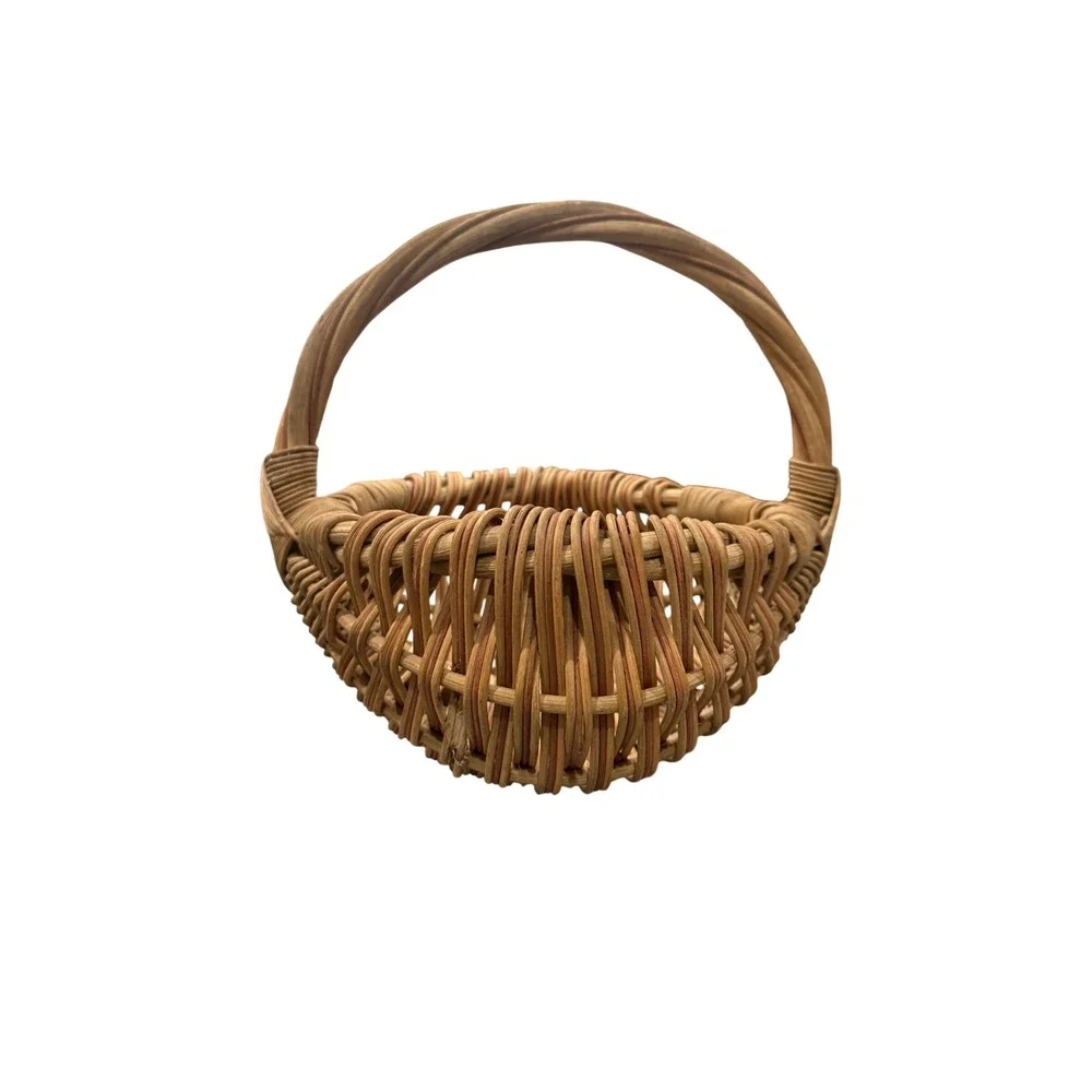Handwoven Wicker Buttocks Egg Basket Natural Reed God's Eye Handle Farmhouse 10